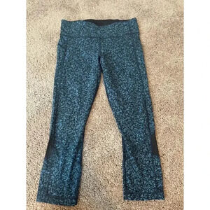 Lululemon Athletica Pace Rival Legging 8 Womens Crop Floral Print Pockets Blue